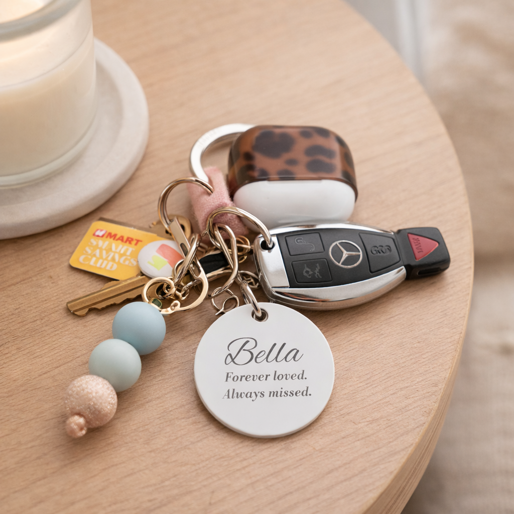 Engraved Stainless Steel Round Keychain — Personalized Name & Message